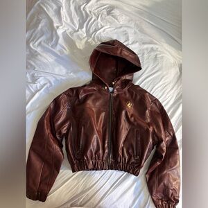 Maroon Leather Aelfric Eden Hooded Jacket